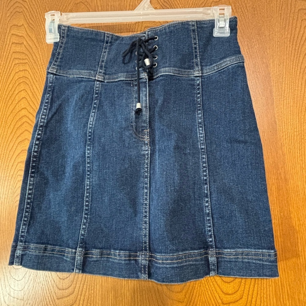Free People Dark Blue Denim A-Line Skirt